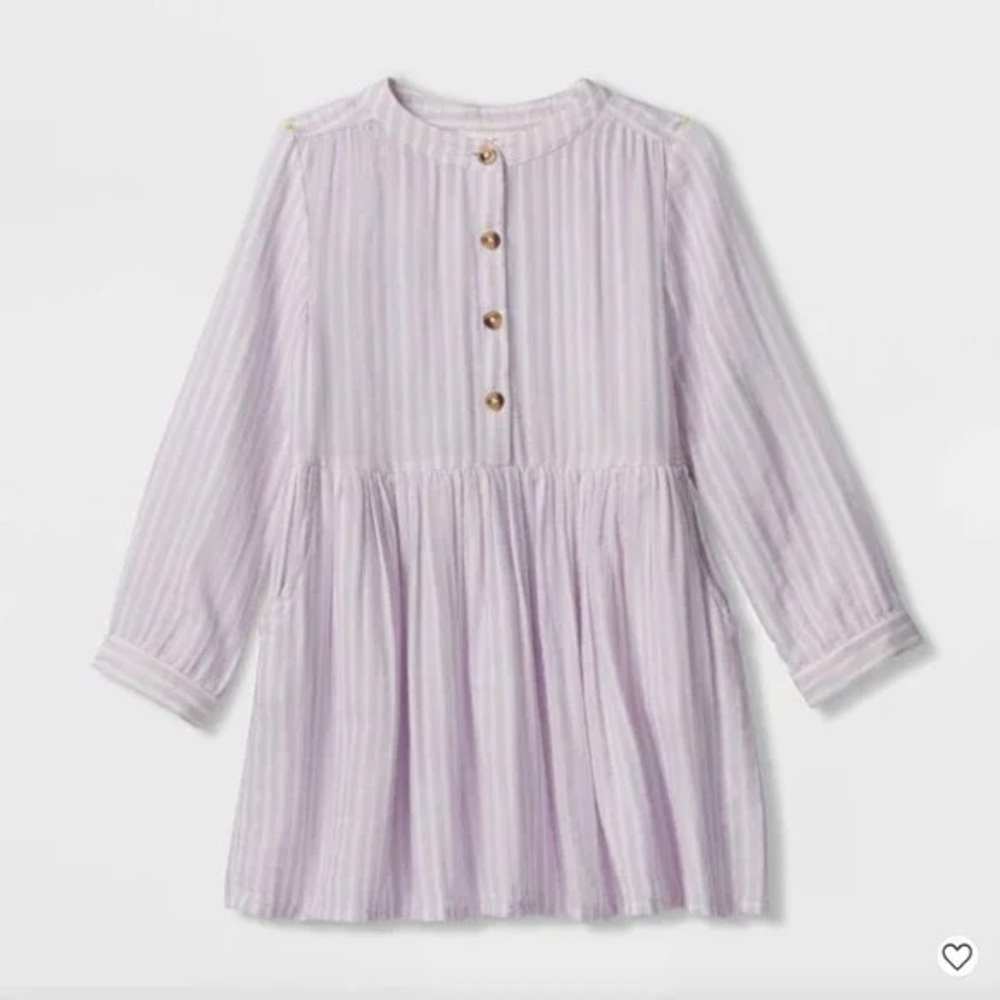 CAT & JACK Long Sleeve Button Up Gauzy Striped Toddler Dress, Lavender Size 3T